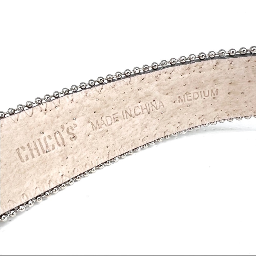 Chico’s Belt “Celestial” Python Snake Pattern Rhinestones Silver Studded Medium - Picture 6 of 9